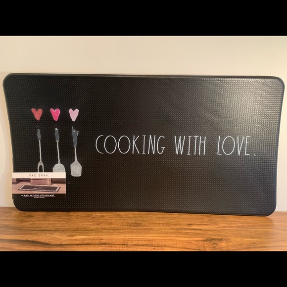 Rae Dunn COOKING WITH LOVE. Anti fatigue kitchen mat.